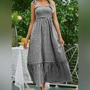 Gingham shirted tie shoulder cami dress